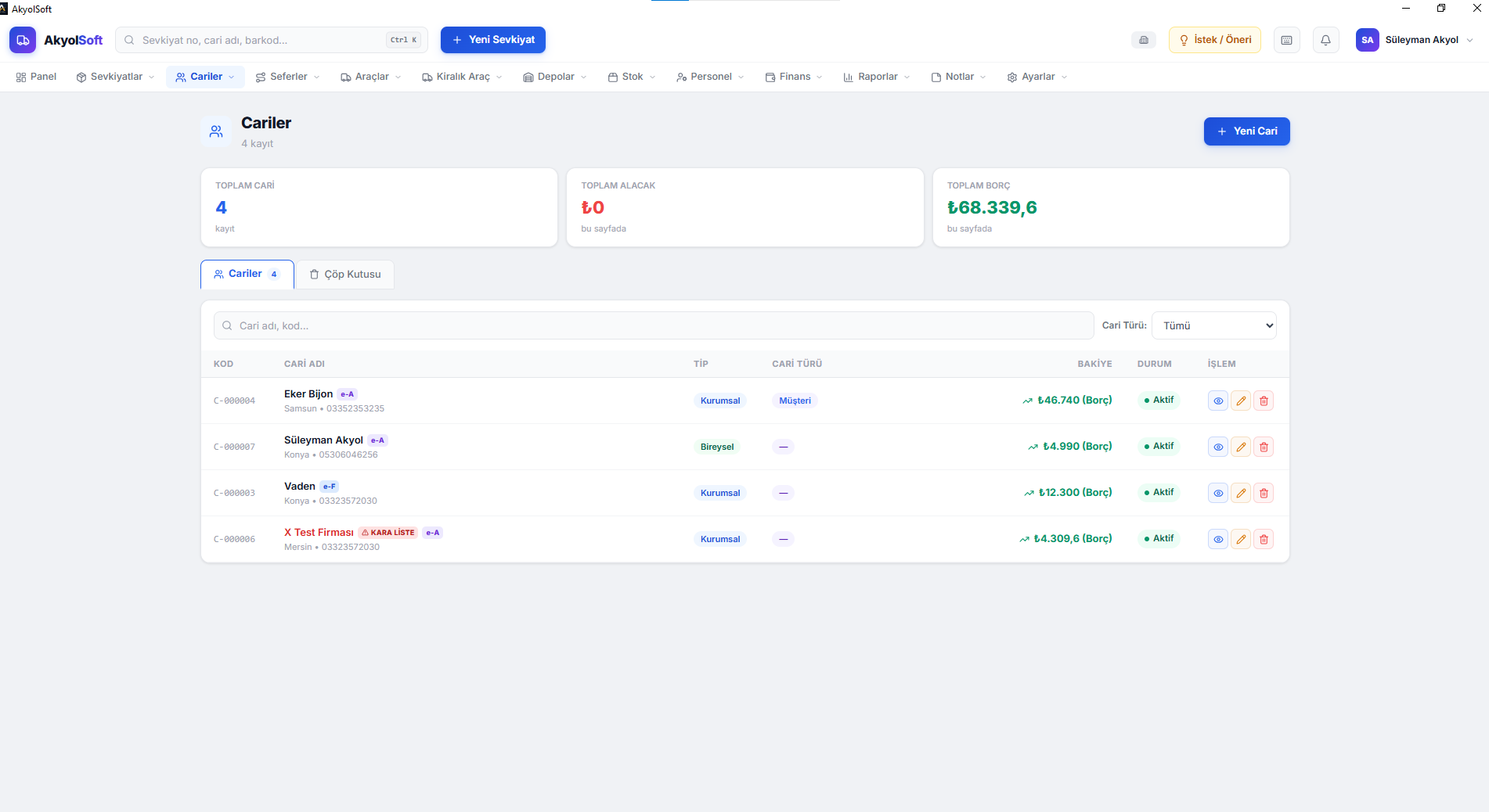 Cari Yönetimi — carihareketleri